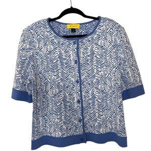 St John Blue And White Wool Blend Cardigan Size L